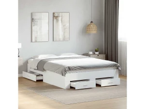 vidaxl Cama con cajones madera de ingeniería blanco 135x190 cm