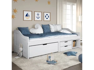 vidaxl Sofá cama con 3 cajones madera maciza pino blanca IRUN 90x200cm