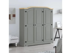 vidaxl Armario madera de pino Mexicano estilo Corona gris 3 puertas