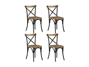 vidaxl Sillas con respaldo cruzado 4 uds madera maciza de mango negro