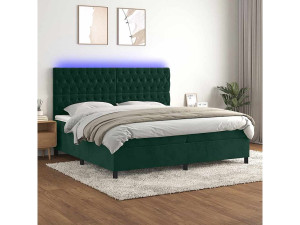 vidaxl Boxspring met matras en LED fluweel donkergroen 200x200 cm