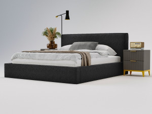 Gestoffeerd bed Monaco bouclé stof 180x200 zwart - opbergruimte voor beddengoed, houten lattenbodem, doorgestikt hoofdbord en bedframe