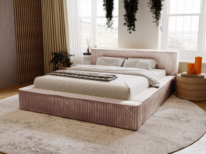 Gestoffeerd bed Lago 180x200 bruin - opbergruimte voor beddengoed, houten lattenbodem, hoofdbord en bedframe