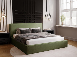 Gestoffeerd bed Monaco 120x200 groen - opbergruimte voor beddengoed, houten lattenbodem, doorgestikt hoofdbord en bedframe