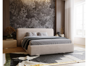 Gestoffeerd bed Monza 160x200 beige - opbergruimte voor beddengoed, houten lattenbodem, doorgestikt hoofdbord en bedframe