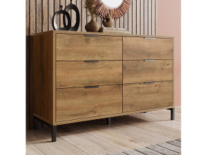 Merax Ladekast, dressoir met 6 laden, 120 x 40 x 76 cm, spaanplaat + metaal, Donker eiken