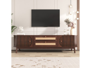 TV-meubel 170x39,5x46cm - Houten TV-meubel met rotandeuren en lades in landelijke stijl voor opbergruimte - bruin