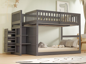 ModernLuxe Stapelbed 140x200cm in massief hout - met 4 zijladen - Grijs