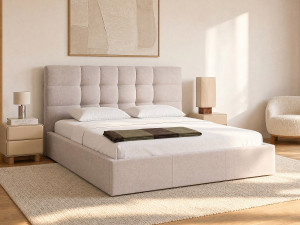Vente-unique Bed met opbergruimte 200 x 200 cm - Stof - Beige + Matras - ELIAVA van Pascal Morabito