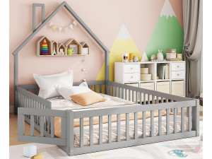 ModernLuxe Kinderbed 140x200cm in massief hout - met lattenbodem - Grijs