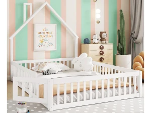 ModernLuxe Cama infantil 140x200cm em madeira maciça - com base de ripas - Branca
