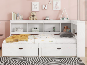 ModernLuxe Bedbank van 90x200cm - met USB-poorten en opbergruimte - Wit