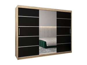 Abiks Möbel VERONA 2 KLEDINGKAST MET SCHUIFDEUREN 200/250/62 3 deuren (sonoma/zwart)