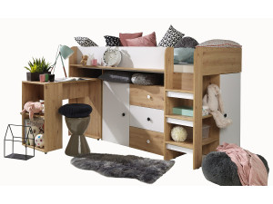 Abiks Möbel Stapelbed SMART 1 203.3/125/106.6 (Ambachtelijk/Wit)