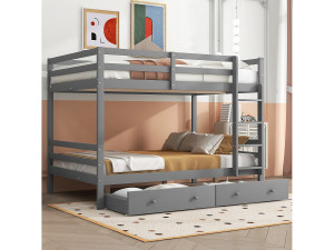 Merax Stapelbedden 140 x 200 cm met 2 grote lades - leuning en trap - MDF hout - grijs