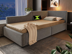 ModernLuxe Opbergbed 90x190cm - Fluwelen slaapbank - met leeslampje en oplaadpoorten - met lattenbodem - Grijs