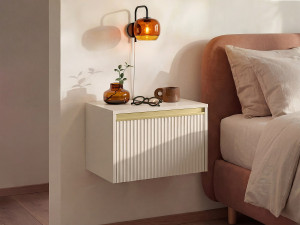 Vente-unique Set van 2 nachtkastjes, hangend of staand met 1 lade - Mdf - Beige en goudkleurig - POSINIA van Pascal MORABITO