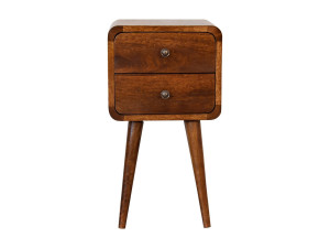Gebogen nachtkastje Mini van kastanjehout Artisan Furniture, 2 lades, bruin