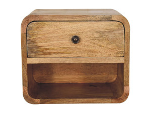 Zwevend nachtkastje Mini van Artisan Furniture met eikenhouten afwerking, 1 lade, 1 open vak, bruin