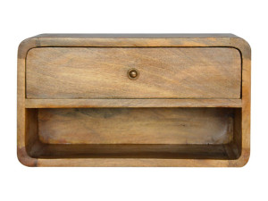 Zwevend nachtkastje Curve van Artisan Furniture, open vak, 1 lade, lichtbruin