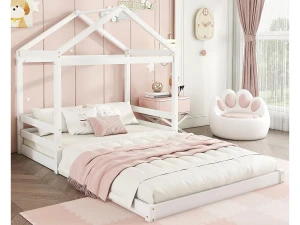 ModernLuxe Cama cabine 140x200cm em madeira maciça - com base em ripado - Branca (colchão não incluído)