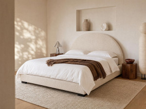 Vente-unique Bed met opbergruimte, 140 x 190 cm - Boucléstof - Crèmewit - LIRIMO
