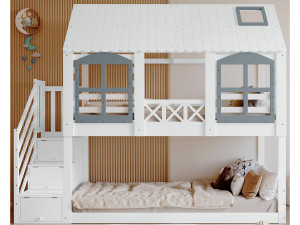 ModernLuxe Houten stapelbed 90x200cm - met opbergtrap - Wit