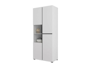 Meublorama Hoge vitrinekast met 2 deuren uit de HAVANA collectie met ingebouwde LED. Kleur wit en zwart.