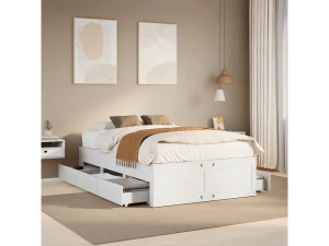 Clicnbuy Cama sin colchón con cajones madera de pino blanco 135x190 cm