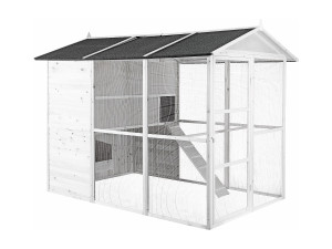 Vente-unique Houten kippenhok met afrastering - 10 kippen - L266 x D174 x H205 cm - Wit - FERAS