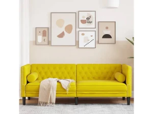 Clicnbuy Sofá Chesterfield 3 plazas con cojines terciopelo amarillo