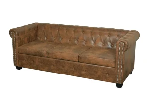 Clicnbuy Sofá Chesterfield de 3 plazas cuero sintético marrón