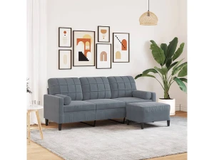 Clicnbuy Sofá de 3 plazas con taburete de terciopelo gris oscuro 180 cm