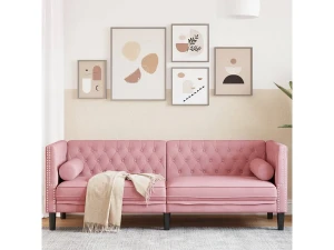 Clicnbuy Sofá Chesterfield 3 plazas con cojines terciopelo rosa