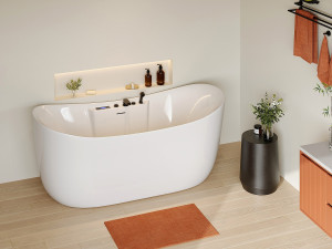 Vente-unique Asymmetrisch massagebad met ledverlichting - Wit - 190 L - 180 x 80 x 74 cm - BOLAZA