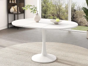 ModernLuxe Mesa de jantar retrátil oval - 100/140 x 100 x 75 cm - MDF - Branco