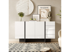 Merax Dressoir met 2 deuren en 3 lades - 150 x 40 x 80,5 cm - MDF en spaanplaat - Glanzend wit