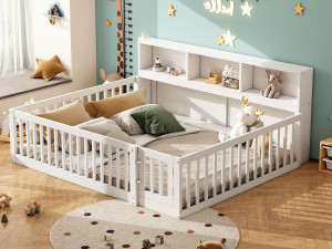 ModernLuxe Houten bed 140x200cm - met opbergruimte hoofdbord en lattenbodem - Wit