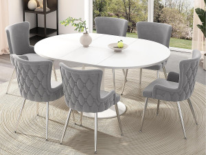 ModernLuxe Set van 6 fluwelen stoelen - zilveren metalen poten - Grijs
