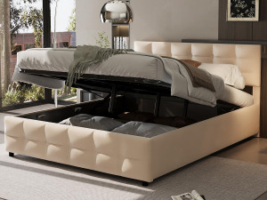 ModernLuxe 180x200cm fluwelen opbergbed - met lattenbodem - Beige