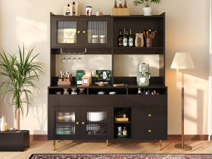 ModernLuxe Modern hoog dressoir - MDF - opbergruimte op meerdere niveaus - Zwart