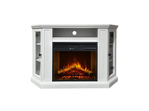 Cheminée électrique cheminée d'angle au sol MADISON en bois blanc L126 x P78 x H83