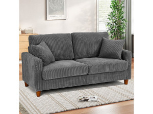 DripeX 2-zitsbank van corduroy, moderne grote gestoffeerde rechte bank met extra diepe zitplaatsen van 56 cm - 2 kussens - 178x76x89cm - grijs