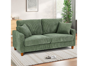 DripeX 2-zitsbank van corduroy, moderne grote gestoffeerde rechte bank met extra diepe zitplaatsen van 56 cm - 2 kussens - 178x76x89cm - groen