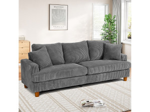 DripeX 3-zitsbank van corduroy, moderne grote gestoffeerde rechte bank met extra diepe zitplaatsen van 53 cm - 2 kussens - 220x76x84cm - grijs