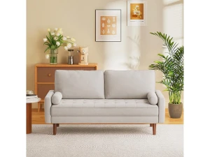 DripeX Sofá de 3 - Sofá em tecido de linho bege - Escandinavo - com 2 travesseiros e apoios de braços - pés de madeira maciça - 173x77x84cm