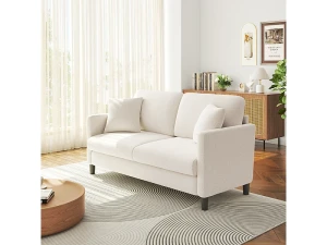 DripeX 2/3 assentos em Teddy Velvet, sofá de conforto à direita em madeira maciça, sofá com apoios de braços, 165x78x89cm, bege