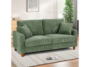 DripeX Sofá de veludo cotelê de 2 lugares, Sofá estofado moderno reto grande com assentos extra profundos 56cm - 2 almofadas - 178x76x89cm - Verde