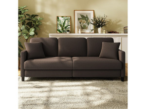 DripeX 3-zitsbank van teddyfluweel, grote comfortabele rechte bank van massief hout, loveseat met armleuningen, 210 x 79 x 89 cm - Bruin