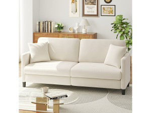 DripeX 3-zitsbank van teddyfluweel, comfortabele rechte bank van massief hout, loveseat met armleuningen, 193x79x89cm, beige
